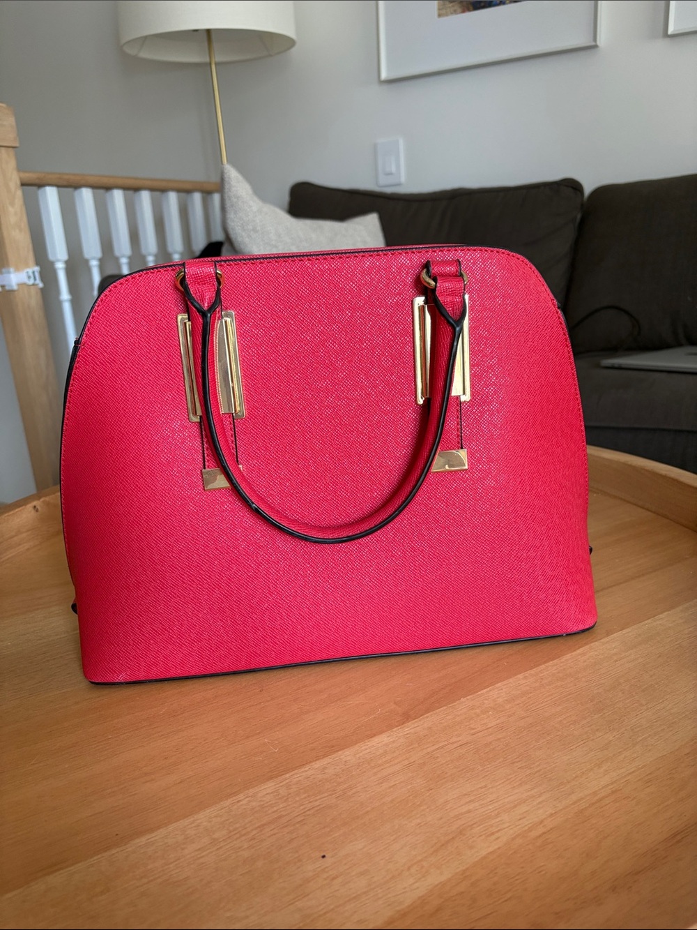 Aldo Red Structured Dome Satchel with Gold Hardware